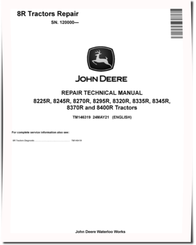 John Deere 8225R, 8245R, 8270R, 8295R, 8320R, 8335R, 8345R, 8370R and 8400R Tractors (SN. from 120000) Repair Manual (TM146319)