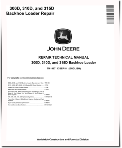 John Deere 300D, 310D and 315D Backhoe Loaders Repair Manual (TM1497)