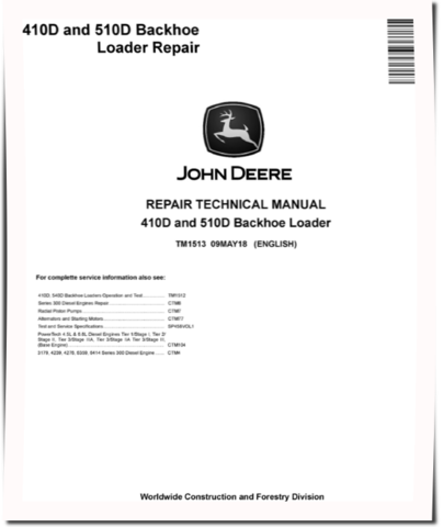 John Deere 410D and 510D Backhoe Loaders Repair Manual (TM1513)