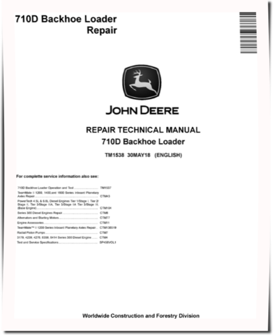 John Deere 710D Backhoe Loaders Repair Manual (TM1538)