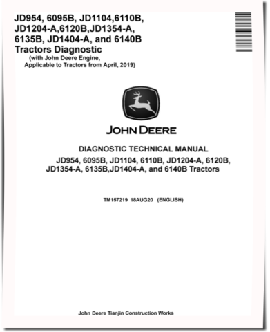 John Deere 6095B, 6110B, 6120B, 6135B, 6140B, JD1104, JD1204-A, JD1354-A, JD1404-A and JD954 Tractors (Europe, Asia, Africa) Diagnostic Manual (TM157219)
