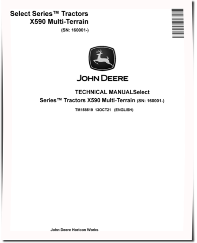 John Deere Select Series X590 Lawn Tractors (SN. from 160001) Technical Manual (TM158519)