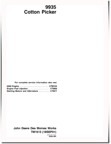 John Deere 9935 Cotton Pickers Technical Manual (TM1613)