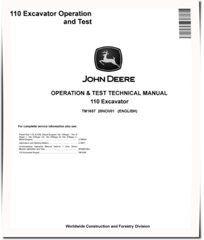 John Deere 110 Crawler Excavators (Metric) Operation and Test Manual (TM1657)