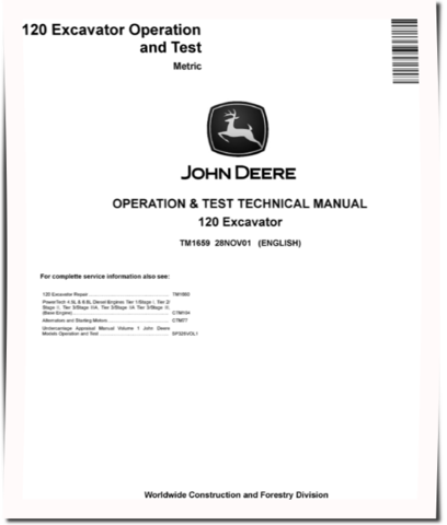 John Deere 120 Crawler Excavators (Metric) Operation and Test Manual (TM1659)