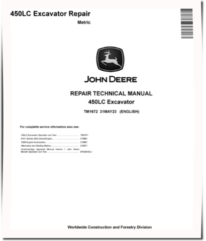 John Deere 450LC Crawler Excavators (Metric) Repair Manual (TM1672)
