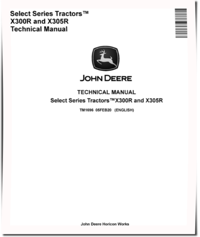 John Deere Select Series X300R and X305R Lawn Tractors Technical Manual (TM1696)