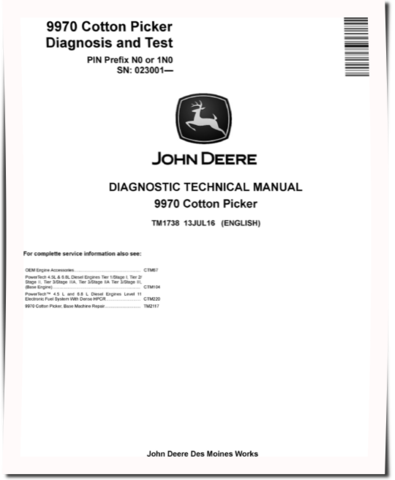 John Deere 9970 (PIN from 1N0___023001; N0___023001) Cotton Pickers Diagnostic Manual (TM1738)