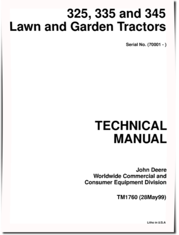 John Deere 325, 335 and 345 (SN: 70001-) Lawn and Garden Tractors Technical Manual (TM1760)