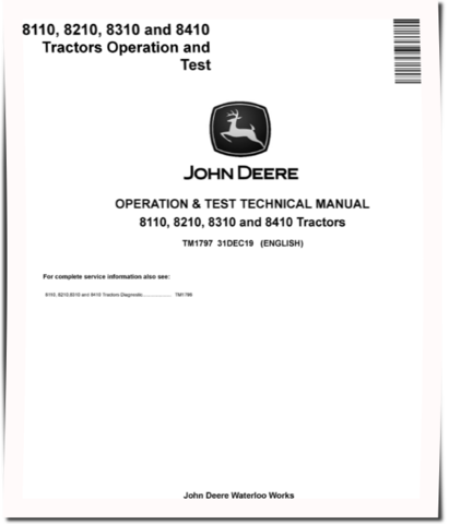 John Deere 8110, 8210, 8310 and 8410 Tractors Operation and Test Manual (TM1797)