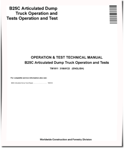 BELL B25C Articulated Dump Trucks Operation and Test Manual (TM1811)