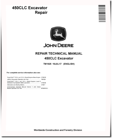 John Deere 450C LC Crawler Excavators Repair Manual (TM1925)