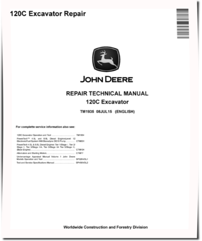 John Deere 120C Crawler Excavators Repair Manual (TM1935)