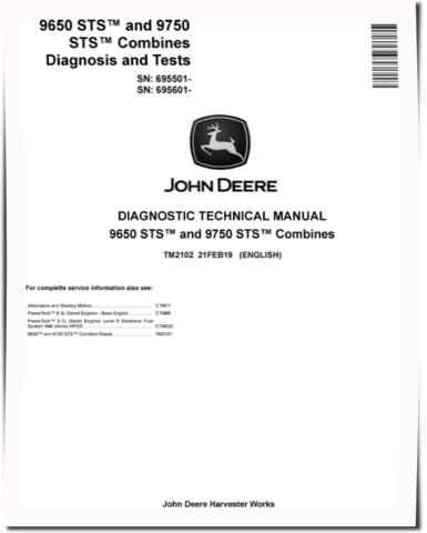 John Deere 9650 STS (SN. from 695501) and 9750 STS (SN. from 695601) Combines Diagnostic Manual (TM2102)