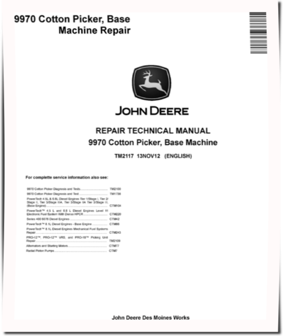 John Deere 9970 Cotton Pickers Repair Manual (TM2117)