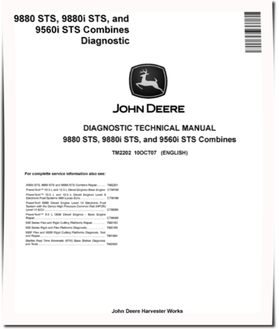 John Deere 9560i STS, 9880 STS and 9880i STS Combines Diagnostic Manual (TM2202)
