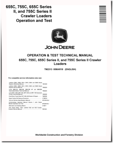 John Deere 655C, 755C, Series II 655C and 755C Crawler Loaders Operation and Test Manual (TM2313)