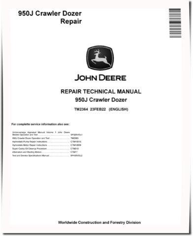 John Deere 950J Crawler Dozers Repair Manual (TM2364)