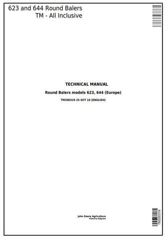 John Deere 623 and 644 Round Balers (European Edition) Technical Manual (TM300319)