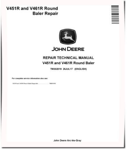 John Deere V451R and V461R Round Balers Repair Manual (TM302019)