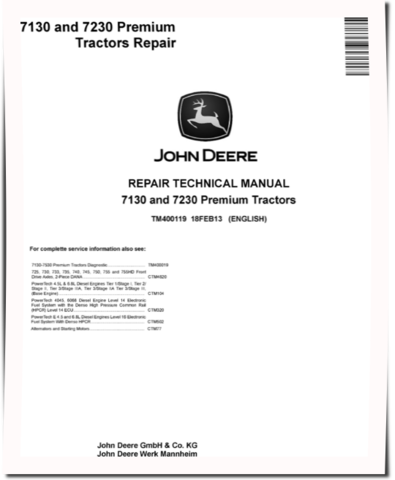 John Deere 7130 and 7230 Premium Tractors (North America) Service Repair Techical Manual (TM400119)