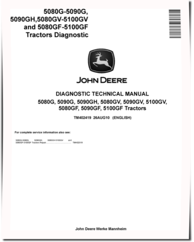 John Deere 5080G, 5080GF, 5080GV, 5090G, 5090GF, 5090GH, 5090GV, 5100GF and 5100GV Tractors Diagnostic Manual (TM402419)