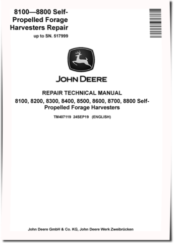 John Deere 8100, 8200, 8300, 8400, 8500, 8600, 8700 and 8800 Self-Propelled Forage Harvesters (SN: 516000-618999) Repair Manual (TM407119)