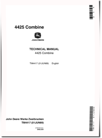 John Deere 4425 Combines Technical Manual (TM4417)