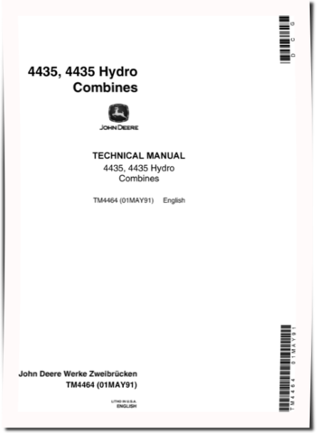 John Deere 4435 and 4435 Hydro Combines Technical Manual (TM4464)
