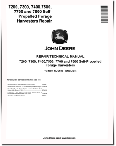 John Deere 7200, 7300, 7400, 7500, 7700 and 7800 Self-Propelled Forage Harvesters Repair Manual (TM4668)