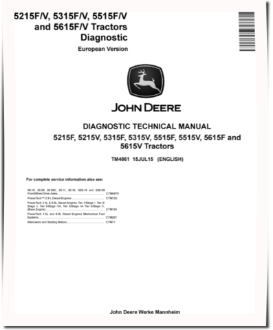 John Deere 6100D, 6110D, 6115D, 6125D, 6130D and 6140D Tractors (SN. up to 050000) Repair Manual (TM605019)