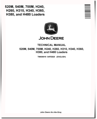 John Deere 520M, 540M, 700M, H240, H260, H310, H340, H360, H380 and H480 Tractor Loaders Technical Manual (TM606919)