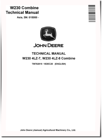 John Deere W230 (SN. from 015000-) Combines (Asia) Technical Manual (TM702819)