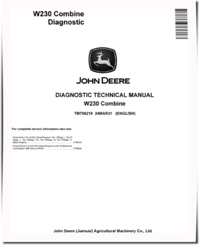 John Deere W230 Combines Diagnostic Manual (TM706219)