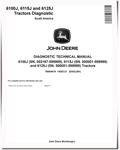 John Deere 6100J, 6115J and 6125J Tractors (South America, SN. up to 599999) Diagnostic Manual (TM804619)