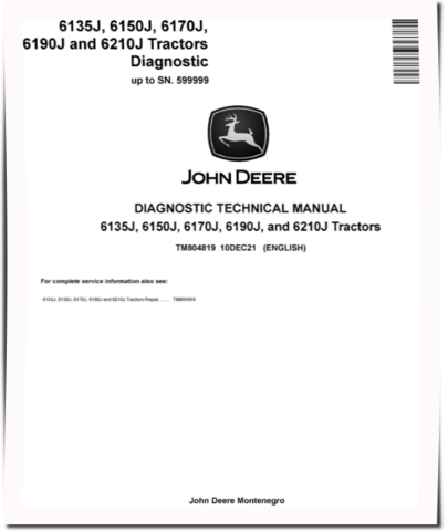 John Deere 6135J, 6150J, 6170J, 6190J and 6210J Tractors (SN. up to 599999) Diagnostic Manual (TM804819)