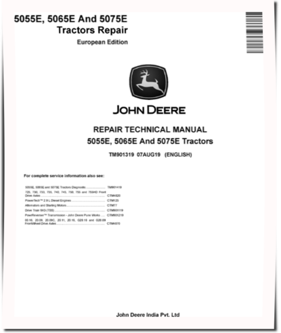 John Deere 5055E, 5065E and 5075E Tractors (European Edition) Repair Manual (TM901319)