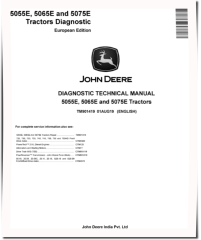 John Deere 5055E, 5065E and 5075E Tractors (European Edition) Diagnostic Manual (TM901419)