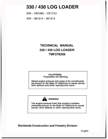 John Deere / TimberJack 330 and 430 Log Loaders Technical Manual (TMF278359)