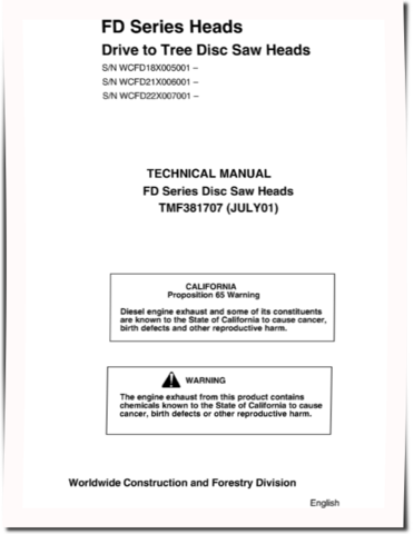 Waratah FD18, FD21 and FD22 Felling Heads Technical Manual (TMF381707)