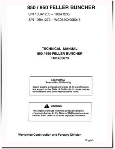Timberjack 850 and 950 (SN: 10BA1272-) Tracked Feller Bunchers Technical Manual (TMF435673)