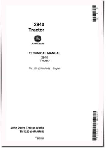 John Deere 2940 Tractors Technical Manual (tm1220)
