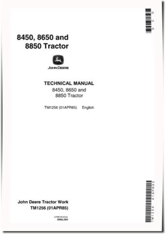 John Deere 8450, 8650 and 8850 4WD Articulated Tractors Operation and Test Manual (tm1256)