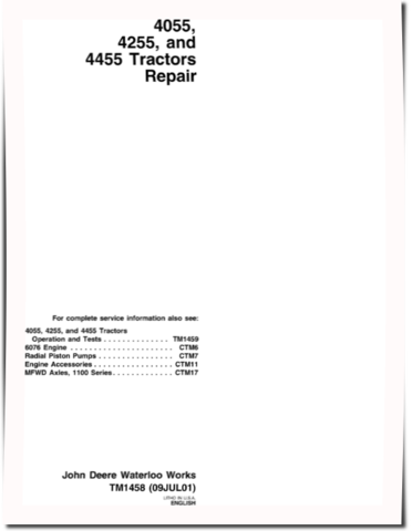 John Deere 4055, 4255 and 4455 Tractors Repair Manual (tm1458)