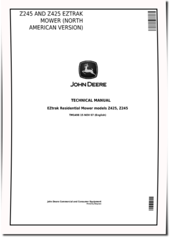 John Deere EZTrak Z245 and Z425 Zero-Turn Mowers Technical Manual (tm1498)