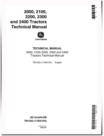 John Deere 2000, 2100, 2200, 2300 and 2400 Tractors Technical Manual (tm1563)