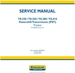New Holland T8.320, T8.350, T8.380, T8.410 with Powershift Transmission Tractor Service Manual (EU)