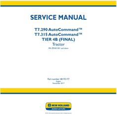 New Holland T7.290, T7.315 AutoCommand Tier4B final Tractor Service Manual (Asia, Africa, Australia)