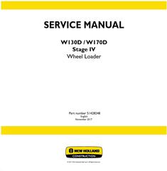 New Holland W130D, W170D Stage IV Wheel Loader Service Manual