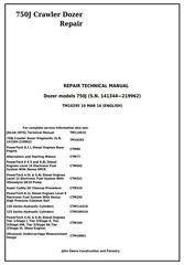 TM10295 - John Deere 750J Crawler Dozer (S.N. 141344-219962) Service Repair Technical Manual
